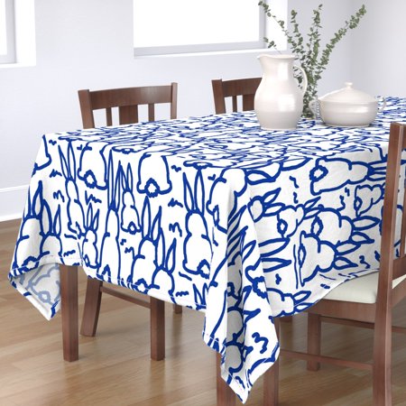 Tablecloth Blue Bunny Back Rabbit Rabbits Cotton Sateen