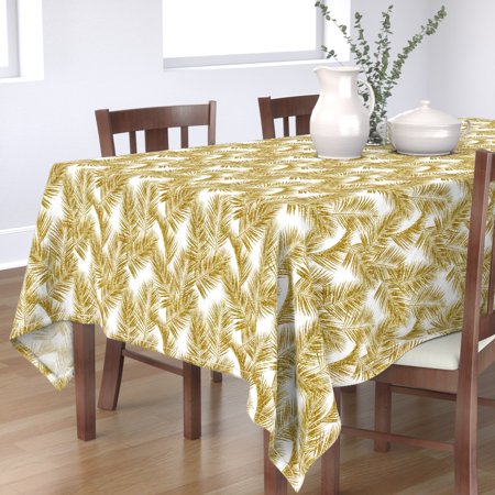 Tablecloth Gold Palm Leaves Tropical Tree Leaves Summer Shimmering Cotton Sateen