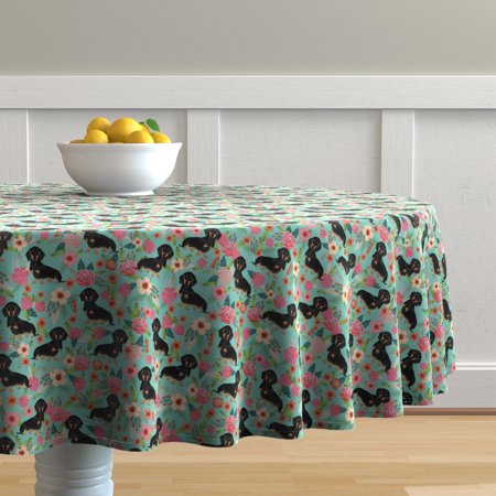 Round Tablecloth Floral Doxie Dog Dachshund Dachshunds Dogs Cotton Sateen