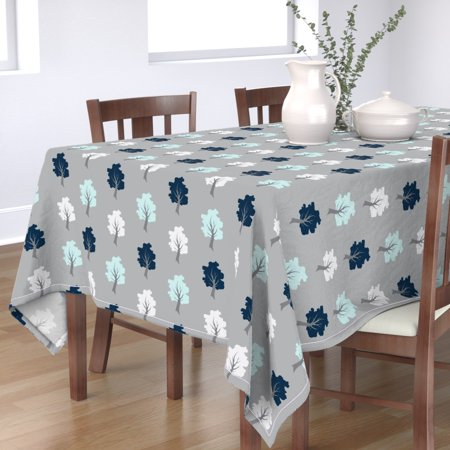 Tablecloth Tree Trees Grey Blue Navy Cotton Sateen