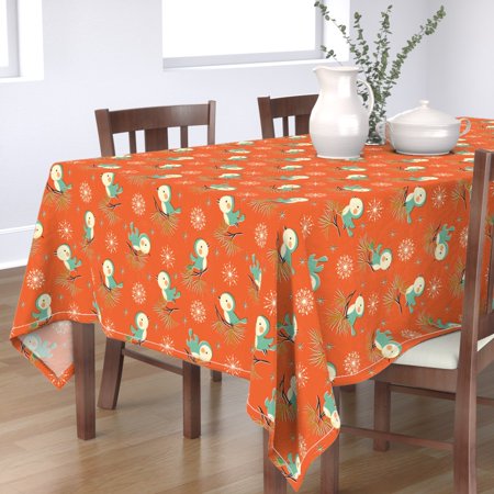 Tablecloth Vintage Christmas Retro Holiday Bird Snowflake 1950 Mid Cotton Sateen