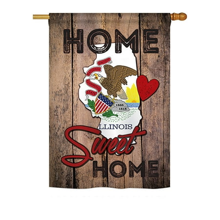 Ornament Collection - State Illinois Home Sweet Home Americana - Everyday States Impressions Decorative Vertical House Flag 28" x 40" Printed In USA