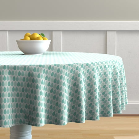 Round Tablecloth Mod Baby Rain Drops Baby Boy Mint Nursery Cotton Sateen