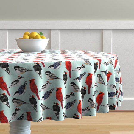 Round Tablecloth Birds Cardinal Bird Watcher Songbirds Woodpeckers Cotton Sateen