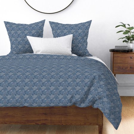 Geometric Circles Jeans Blue 1990S Nostalgia Sateen Duvet Cover by Roostery