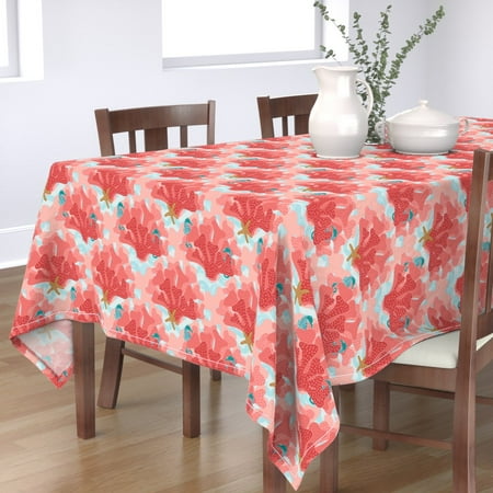 Tablecloth Coral Nautical Seahorses Turquoise Starfish Ocean Water Cotton Sateen