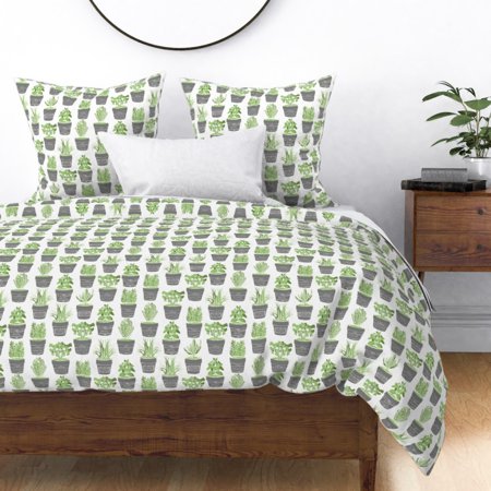 Potted Herbs Summer Herb Garden Chalkboard Basil Sateen Duvet Cover by Roostery