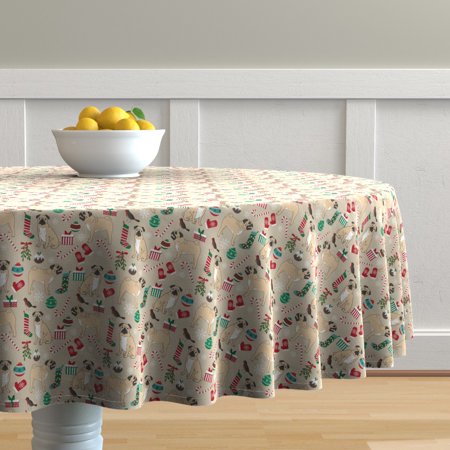 Round Tablecloth Pug Pug Dog Christmas Christmas Dogs Dog Dog Cotton Sateen