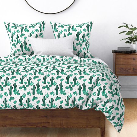 Cactus Southwestern Boho Desert Plant Cacti Sateen Duvet Cover by Roostery