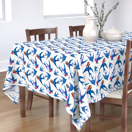 Tablecloth Bluebirds Sparrows Bird Animal Birds Blue And White Red Cotton Sateen