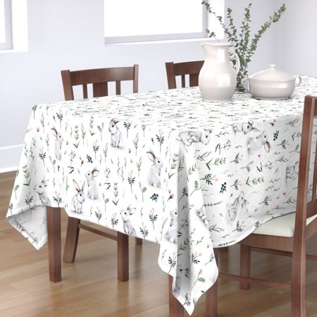 Tablecloth Watercolor Rabbits Easter Bunnies Spring Florals Cute Cotton Sateen