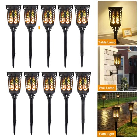 10 Pack - 96 LED Solar Power Path Torch Light Dancing Flame Lighting Flickering Yard Lamp Dusk to Dawn Auto On/Off Security Torch Light for Garden Patio Deck Yard Driveway (10PCS)