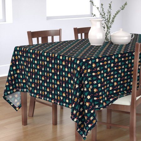 Tablecloth Christmas Dogs Holiday Black Gingerbread Candy Cane Dog Cotton Sateen