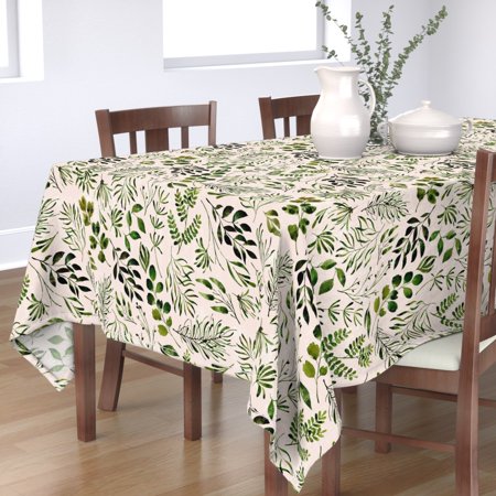 Tablecloth Botanical Distressed Fern Plants Nature Greenery Spring Cotton Sateen