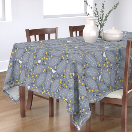 Tablecloth Winter Mod Yellow Bird Botanical Modern Holiday Decor Cotton Sateen