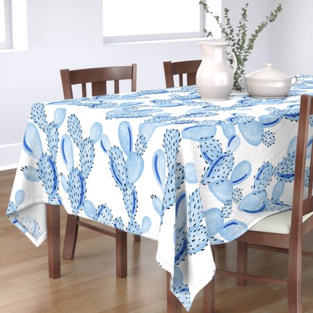 Tablecloth Watercolor Cactus Desert Boho Blue Cacti Paddle Cotton Sateen