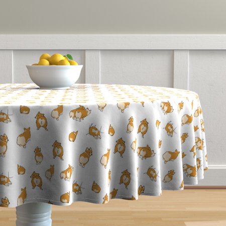 Round Tablecloth Corgi Dog Puppy Pet Animal Welsh Corgis Doggy Cotton Sateen