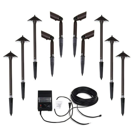 GOODSMANN Low Voltage Landscape Lighting Pro Light Set, Waterproof Low Voltage Lighting with Spike Stand for Garden, Yard, Pathway, Lawn, Driveway Outdoor Lighting 10-Piece 9920-9903-10