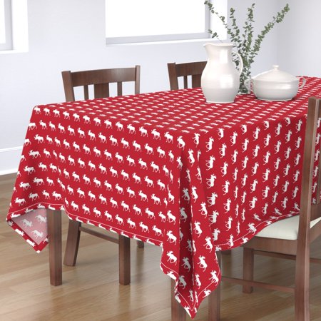 Tablecloth Red Moose Moose Elk Woodland Christmas Red Holiday Cotton Sateen