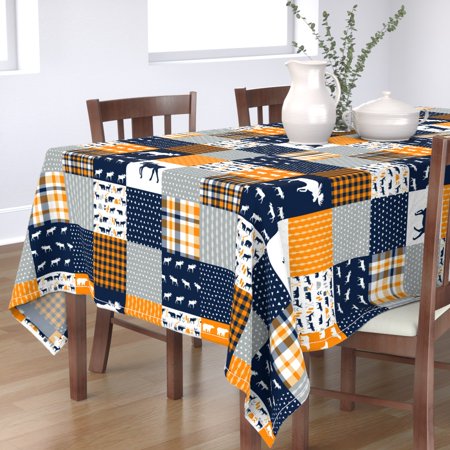 Tablecloth Patchwork Cheater Baby Navy And Orange Moose Nursery Cotton Sateen