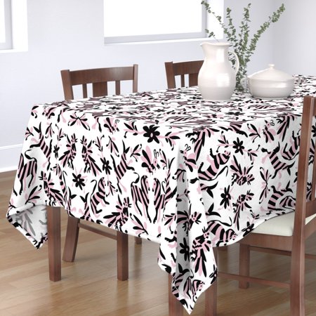 Tablecloth Black White Pink Striped Animals Mexican Otomi Baby Cotton Sateen