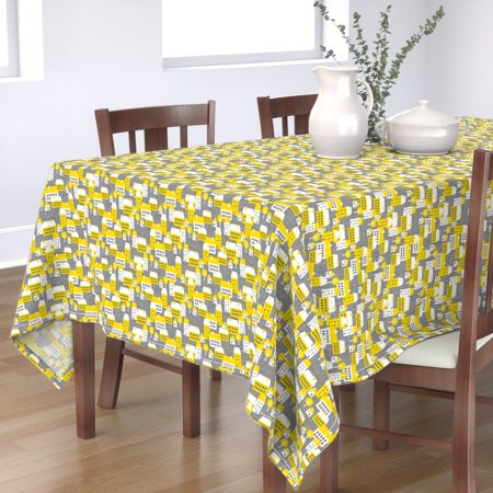 Tablecloth Mod Scandi Village + Yellow House Nursery And Tree Grey Cotton Sateen