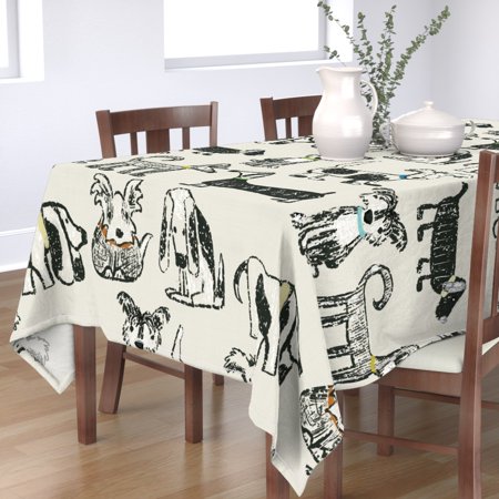 Tablecloth Dogs Pet Animal Gender Neutral Nursery Puppies Sketch Cotton Sateen