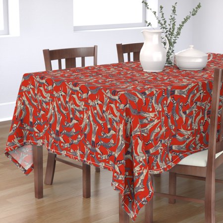 Tablecloth Retro Cat Red Modern Cats Illustration Geometric Lady Cotton Sateen