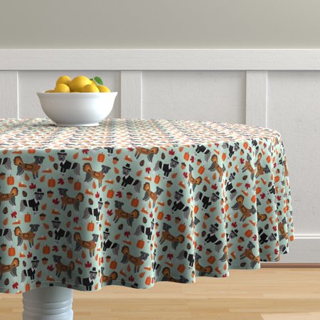 Round Tablecloth Pitbull Thanksgiving Thanksgiving Fall Autumn Cotton Sateen