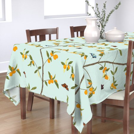 Tablecloth Chinoiserie Asian Insprired Mint Fruit Garden Tree Cotton Sateen