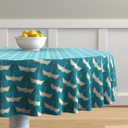 Round Tablecloth Crane Endangered Species Birds Bird Migrate Fly Cotton Sateen