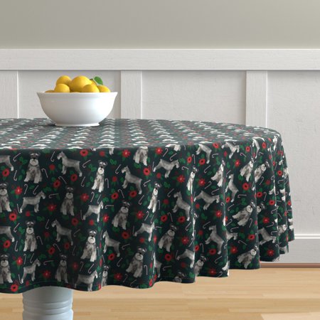 Round Tablecloth Schnauzer Schnauzers Christmas Dog Dogs Pet Cotton Sateen