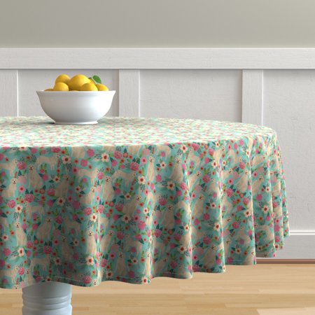 Round Tablecloth Floral Golden Retriever Dogs Dog Nursery Baby Cotton Sateen