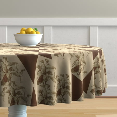 Round Tablecloth Hungarian Vizsla Dog Breed Pets Hunting Triangles Cotton Sateen