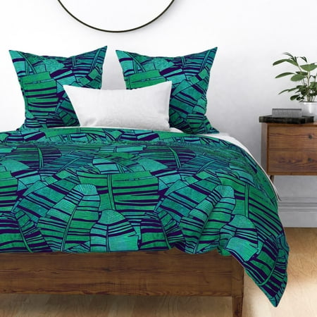 Banana Leaves Tropical Plant Summer Bananas Sateen Duvet Cover by Roostery