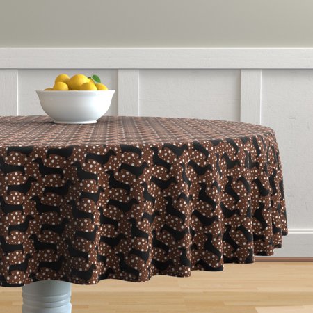 Round Tablecloth Dachshund Doxie Dog Puppy Animal Polka Dot Hound Cotton Sateen