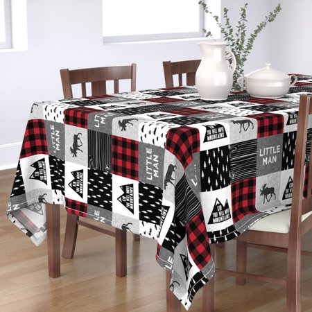 Tablecloth Panel Moose Buffalo Plaid Woodland Nursery Cheater Cotton Sateen