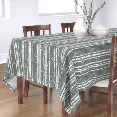 Tablecloth Snow Winter Bird Birch Christmas Woodland Rustic Cotton Sateen