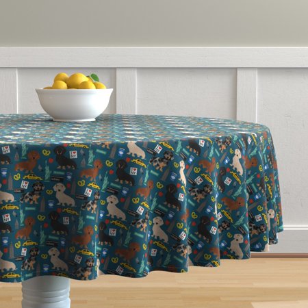 Round Tablecloth Dachshund Doxie Nyc New York City Taxi Dogs Dog Cotton Sateen