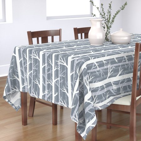 Tablecloth Winter Forest Trees Woodland Modern Holiday Decor White Cotton Sateen