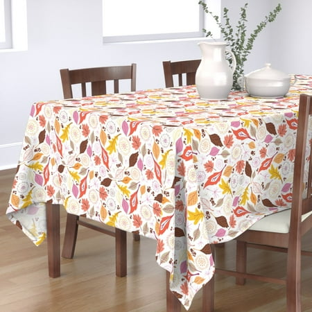 Tablecloth Mod Scandi Foliage Woodland Nursery Autumn Harvest Cotton Sateen