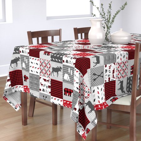 Tablecloth Red Rustic Cheater Buffalo Plaid Bear Nursery Baby Boy Cotton Sateen