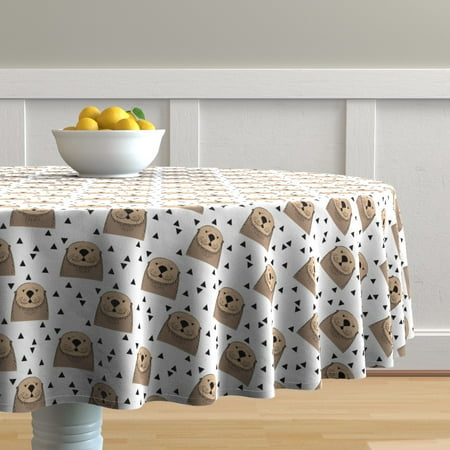 Round Tablecloth Otter Baby Woodland Animal Nursery Otters Cute Cotton Sateen