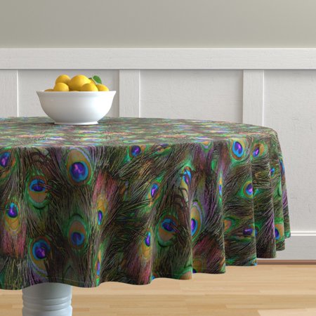 Round Tablecloth Peacock Feathers Feather Abstract Bird Cotton Sateen