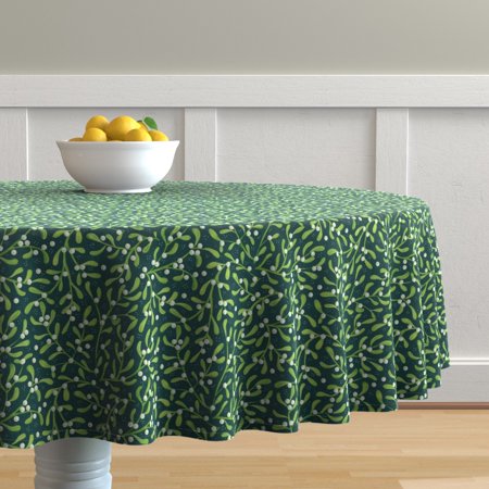 Round Tablecloth Ditsy Mistletoe Challenge Mistletoe Christmas Cotton Sateen