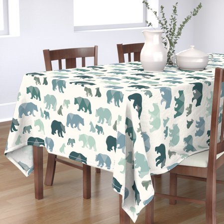 Tablecloth Geometric Bears Blue Baby Nursery Woodland Aminal Bear Cotton Sateen