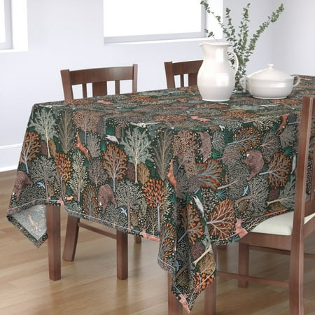 Tablecloth Forest Animals Woodland Autumn Rustic Fall Leaves Trees Cotton Sateen