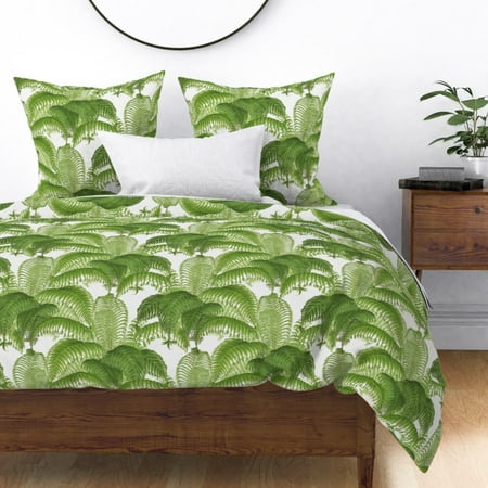 Fern Nature Plant Spring Greenhouse Summer Green Sateen Duvet Cover by Roostery