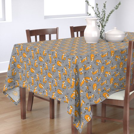 Tablecloth Modern Nursery Cute Animals Autumn Leaves Foxes Cotton Sateen