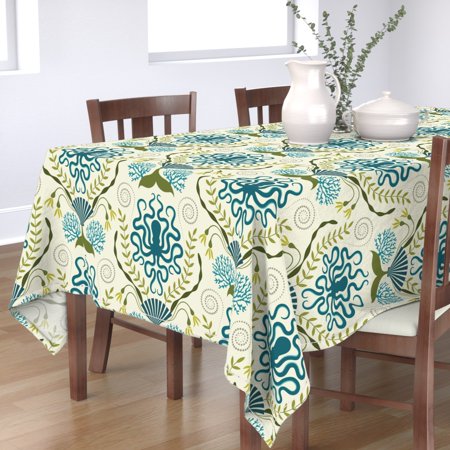 Tablecloth Victorian Abstract Nautical Octopus Seaweed Ocean Sea Cotton Sateen